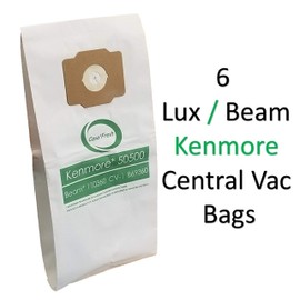 (6) 6 Gallon Allergy Central Vacuum Bags For Beam, Eureka, Electrolux, Star-Brute, Kenmore, Mastercraft, Frigidaire, Heatilator, Nutone, Aggresor, Astrovac, Husky, Star-Brute, Broam, Cyclovac, Dynavac