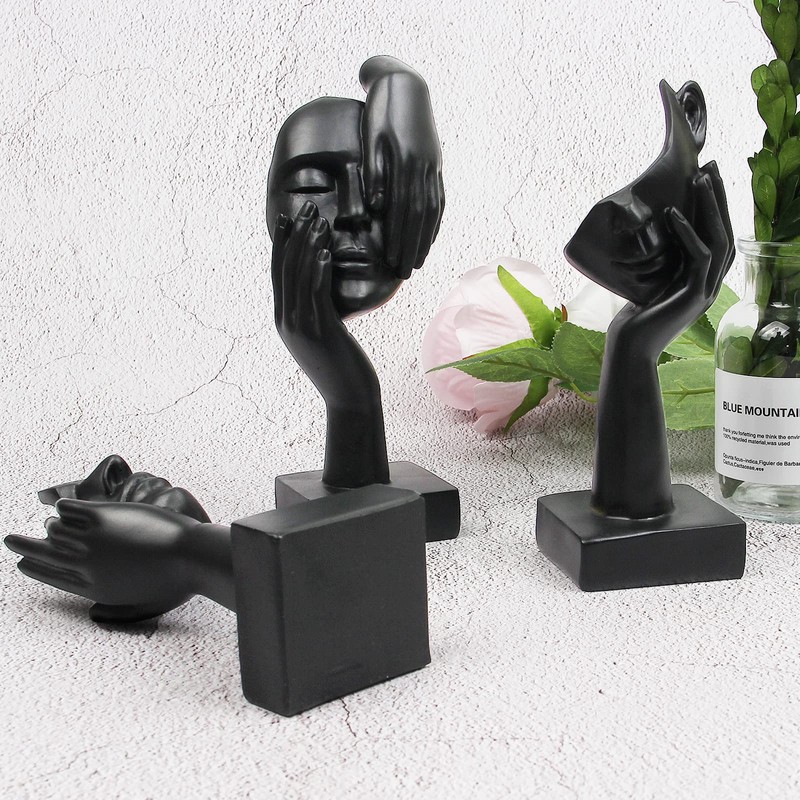 Suerhatcon 3 Piece Abstract Face Statues for Home Decor, Thinker