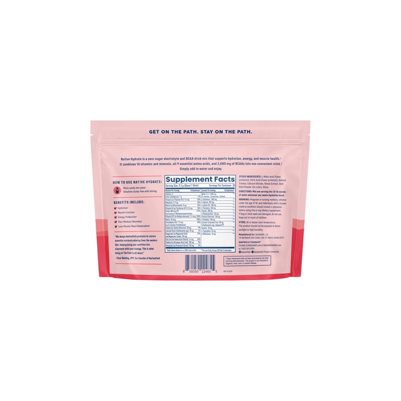 NativePath Native Hydrate Stick Packs, Sugar Free Electrolytes Powder with