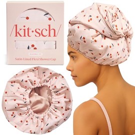 Kitsch Gorros de ducha de lujo para mujer, reutilizables, impermeables, gorro de ducha grande para mujer, antideslizante, de secado rápido, para cabel