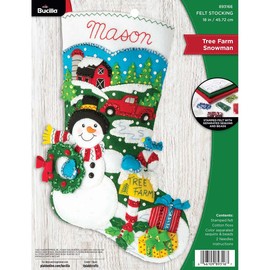 Bucilla Felt Applique 18" Stocking Making Kit, Tree Farm Snowman, Perfect for DIY Arts and Crafts, 89316E