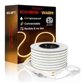 Shine Decor LED Neon Rope Lights Connectable, 65.6FT Flexible AC 110V 120V Neon LED Strip Lights(Warm White) Outdoor Waterproof, 20M ETL Plug&Play Neon Strings Lighting 120LEDs/M for Home Commercial
