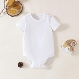 ROMPERINBOX Baby Girl Short Sleeve Onsies 3-6 Months, 3 Pack Multi Colors Baby Bodysuit, Knitted Solid, Crew Neck (White, 3-6M)