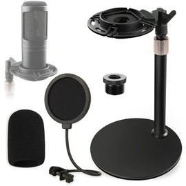 Frgyee AT2020 Table Microphone Stand with Shock Absorber Mount, Foam Wind Protection and Pop Protection, Adjustable Microphone Stand for Audio Technica AT2020 AT2020USB+ AT2035 ATR2500 Condenser