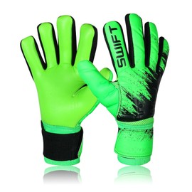 SWIFT WEAR Football Goalkeeper Gloves, Green and Black, Super Grip Palms, Touchscreen Compatible (Green Black, 5)