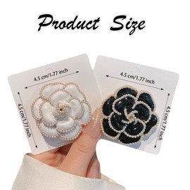 LIOUCBD 2PCS Enamel Flower Brooch Pins for Women, Petal Pearl Elegant Exquisite Art Brooches, Simple Pin Brooch for Ladies Jewelry Wedding Banquet Party (White, Black)