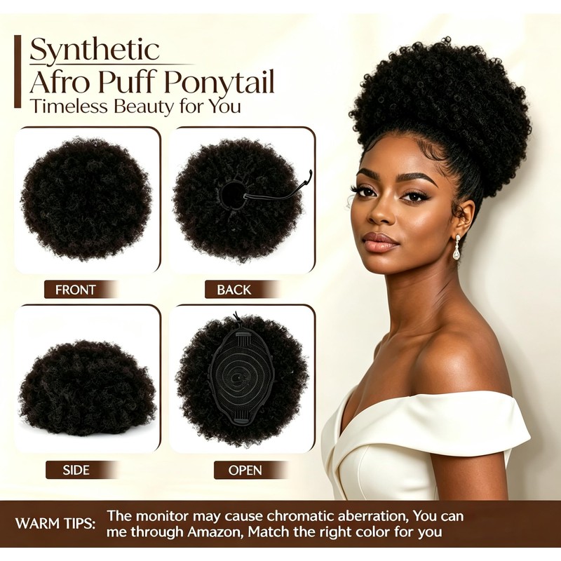 Afro Puff Drawstring Ponytail - Ombre Burgundy 8Inch 80G, Synthetic