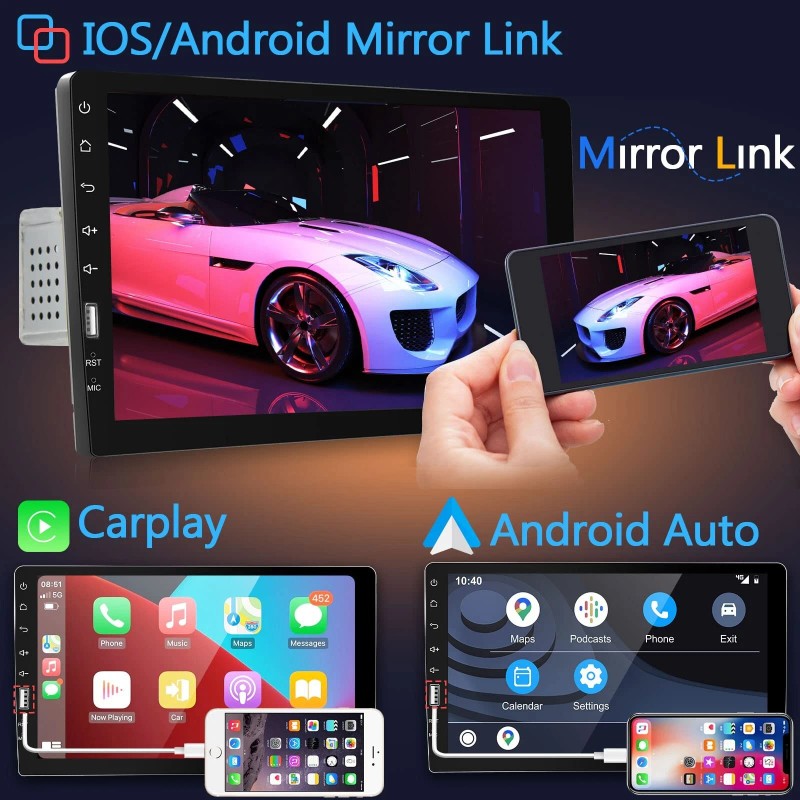 podofo Single Din Apple Carplay Car Stereo with Android Auto,