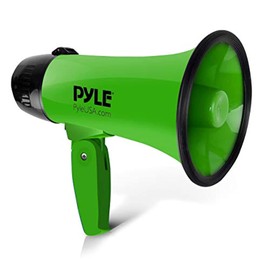 Pyle Portable Megaphone Speaker Siren Bullhorn - Compact and Battery Operated with 20 Watt Power, Microphone, 2 Modes, PA Sound and Foldable Handle for Cheerleading and Police Use - Pyle PMP22GR,Green