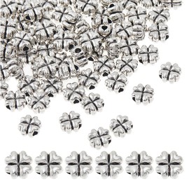 DICOSMETIC 100Pcs 8mm Four-Leaf Clover Beads Antique Silver St. Patrick's Day Beads Alloy Shamrock Beads Tibetan Loose Beads for Jewelry Making Bracelet Necklace, Hole: 1.9mm