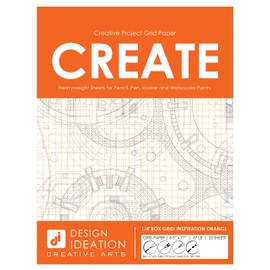 Design Ideation GRID PAPER : Multi-Media Grid Paper for Pencil, Ink, Marker and Watercolor Paints. 1/4" Box Grid. (25 Sheet Pack.) (Orange Grid)