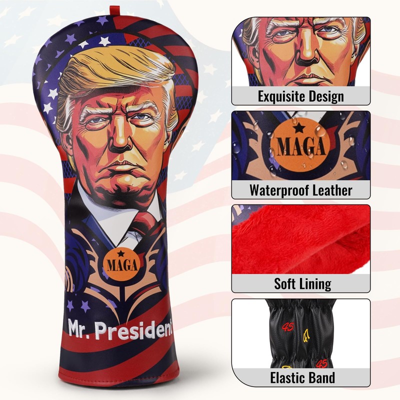 President Golf Head Covers, Funny Driver Headcover, Premium Leather Golf