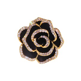 Elegant Camellia Flower Pearl Enamel Brooch Pin for Women - Fashion Jewelry Accessory (Black)