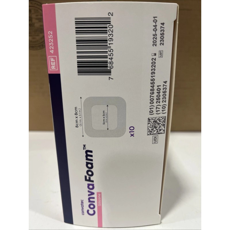 Convatec ConvaFoam 423252 8x8cm Adhesive Silicone Hydrofiber Dressing Exp 04/25