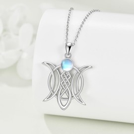 YAFEINI Fox / Bat Triple Moon / Om Chain Silver 925 Moonstone Chain Pendant Necklace Moonstone Jewellery Gifts for Women Girls, Sterling Silver, Moonstone