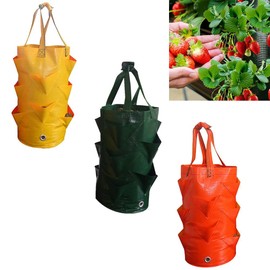 Qhinaster 3 pcs Hanging Planter Bag with Handles, Plastic Hanging Strawberry Planting Containers Strawberry Grow Bags Foldable Durable Growing Bags Grow Planter for Growing Vegetables
