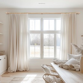 zeerobee Zeerobee Wood Curtain Rods for Windows 66 to 120, 1 Inch Heavy Duty Drapery Rods with Imitation Wood Grain Leaf Pattern Finials, Indoor/Outdoor Modern Curtain Pole, 32"-120", Brown