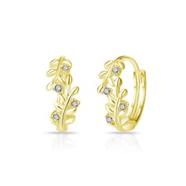 Philip Jones Gold Plated Leaf Hoop Earrings Created with Zircondia® Crystals