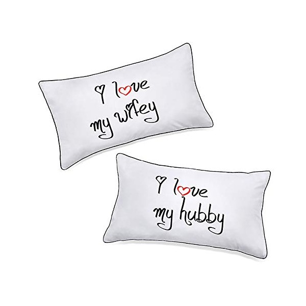 DasyFly I Love My Wifey and I Love My Hubby Couples Pillowcases,His Hers 2nd Anniversary Wedding Gifts for The Couple,Romantic Valentine's Day for Husband and Wife