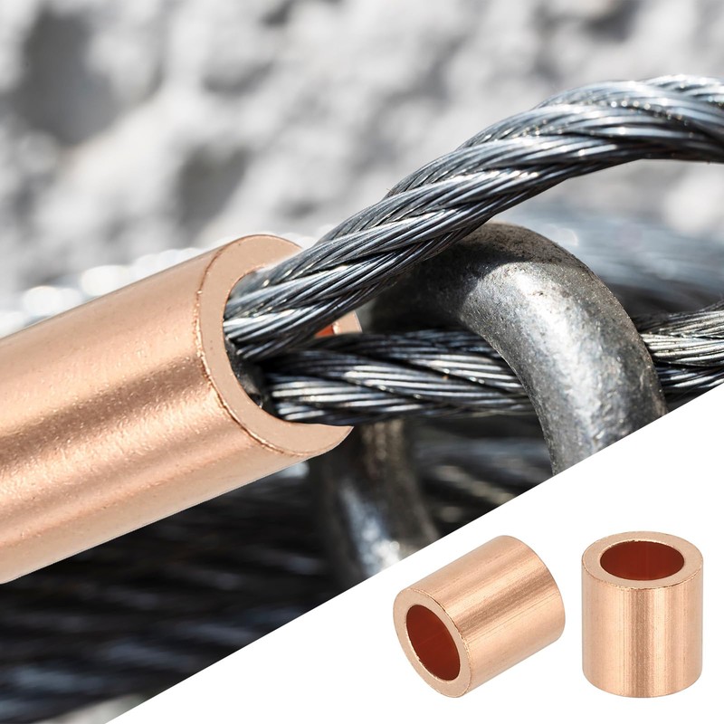uxcell 1/4"(6mm) Wire Rope Stop Sleeve, Copper Crimping Loops Sleeve