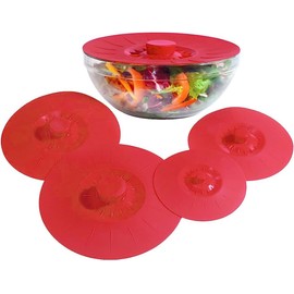 HASTHIP® Tapas de Silicona Reutilizables (5 Tamaños) - Tapas Elásticas para Cuencos, Ollas y Contenedores - Grado Alimenticio, Aptas para Microondas y Lavavajillas - Color Rojo