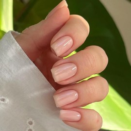 SXVME Nude Press on Nails Short Square Classic Gel Fake Nails Press ons Natural False Nails Short Coffin Glossy Solid Color Acrylic Nails Reusable Stick on Nails for Women Daily Wear 24 Pcs