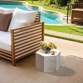 SUNBURY Outdoor Concrete Side Table, Outdoor End Tables for Patio 12" Heavy Duty Outdoor Accent Table, Decorative Garden Stool for Indoor Outdoor, Light Grey