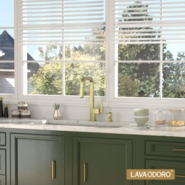 Lava Odoro Soap Dispenser for Kitchen Sink, Gold Sink Soap Dispenser Pump, Modern Square Built in Kitchen Sink Countertop Pump Dispenser with 18oz Refillable Bottle, Spot-Free KSD182-SG