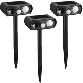 Qualirey 3 Pack Solar Ultrasonic Animal Repeller Outdoor Waterproof Cat Defender with Motion Sensor Weatherproof Ultrasonic Squirrel Rabbit Rat Dog Cat Repeller for Garden Yard Farm(Flash)