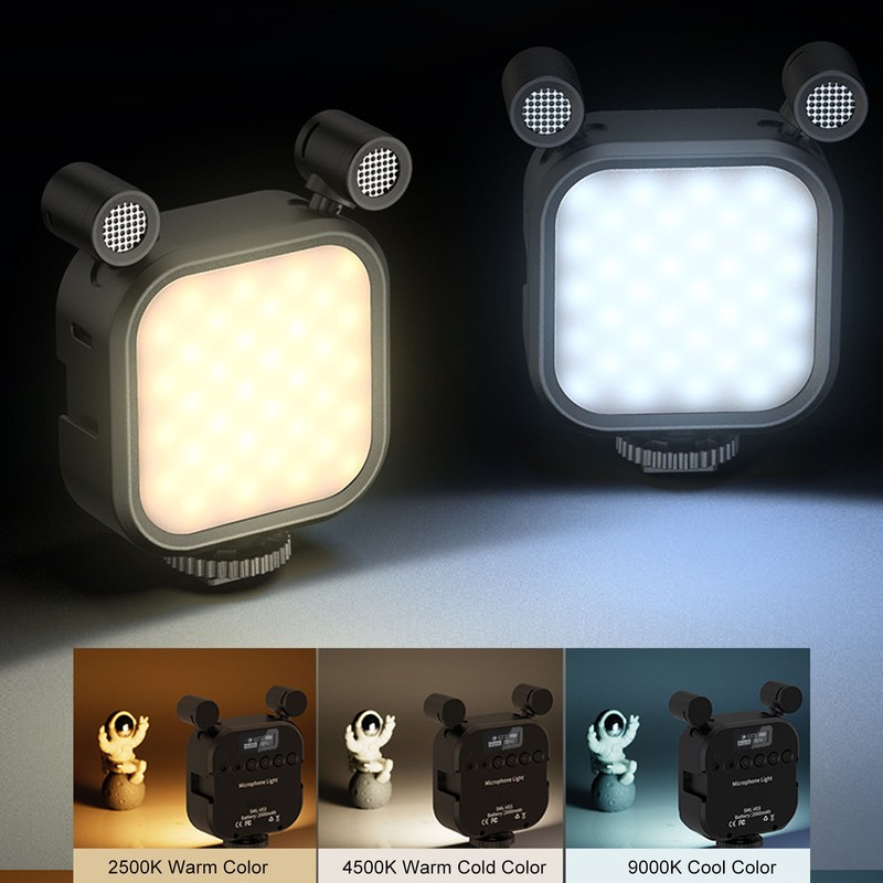 Stereo Microphone Light 10 Levels Brightness Dual Mic Fill Lamp