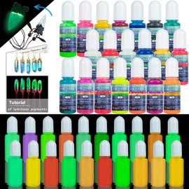 20 Colours Luminous Epoxy Resin Pigment Glow in Dark Liquid Colourant, Each 10g 10ml 0.35oz
