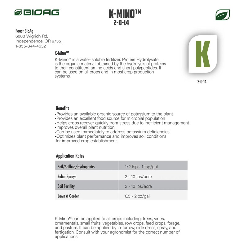 BioAg K-Mino Water Soluble Fertilizer 1 kg Pouch by BioAg