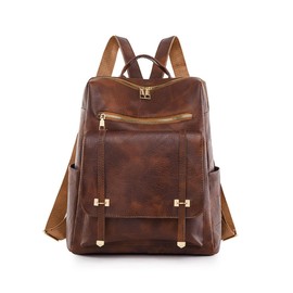 SONARIN Waterproof Backpack Women,Vintage PU Leather Women Fashion Backpack Anti-Theft Lightweight Casual Daypack Travel Backpack School College Bag for Girls Ladies(Brown)