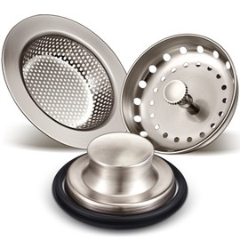 3 Pieces Kitchen Sink Stopper Strainer Garbage Disposal Plug, Stainless Steel Universal Anti-Clogging Kitchen Sink Filter Sieve Basket Strainer, Wide Rim for Kitchen Sink Drain (Brushed Silver)