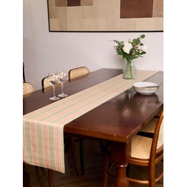 Narrow Striped Rustic Table Runners Easter Vintage Table Runner Chenille Striped Tablecloth in Natural Green Pink Farmhouse Kitchen Coffee Table Runner Decor for Living Room (14X108 INCH)