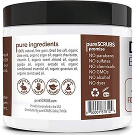 pureSCRUBS Premium Organic Body Scrub Set - Large 16oz SANDALWOOD BODY SCRUB - Dead Sea Salt Infused Organic Essential Oils & Nutrients INCLUDES Wooden Spoon, Loofah & Mini Organic Exfoliating Bar Soap