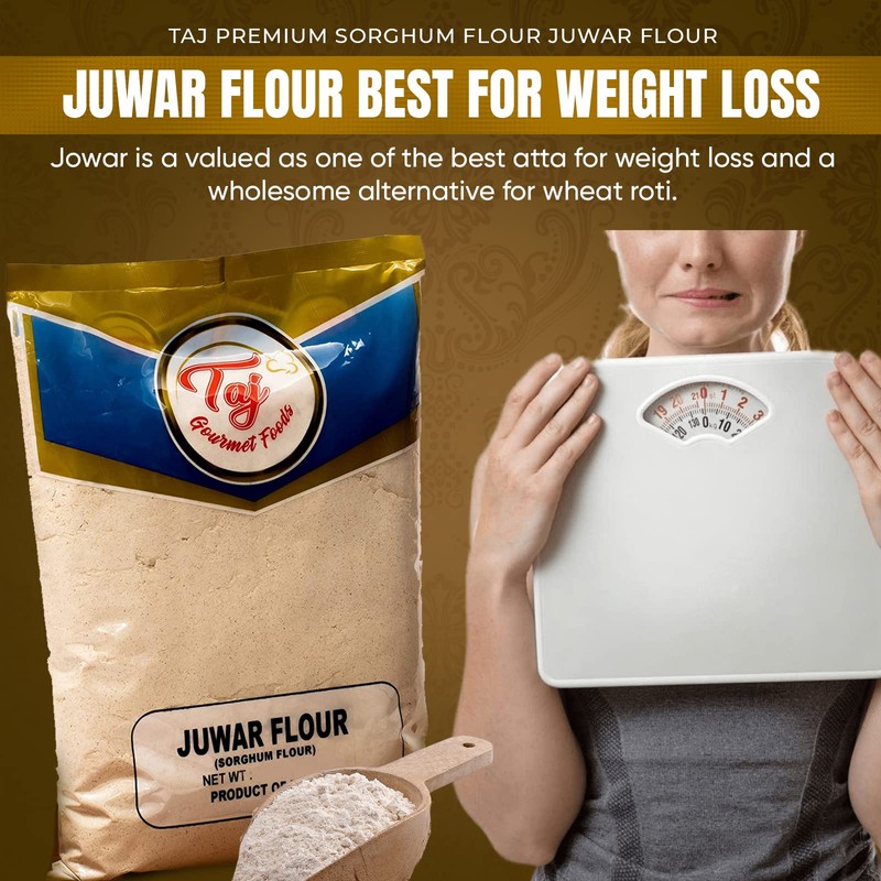 TAJ Premium Sorghum Flour Juwar Flour, Jowar, No Salt, 2-Pounds