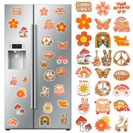 25 Pieces Hippie Car Flower Magnet Groovy Boho Flower Refrigerator Magnets Retro Magnetic Hippie Fridge Magnets for Car Home Metal Door Whiteboard Mailbox Office Cabinets Decor