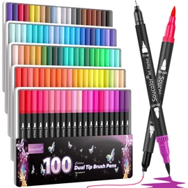 Soucolor Halloween Christmas Gifts for Teen Girls Trendy Stuff, Preppy Stuff for Teen Girls, 24 Colors Dual Tip Brush Markers Pens for Kids Planner Lettering Calligraphy Drawing Preppy School Stuff