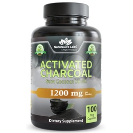 NaturaLife Labs Activated Charcoal 1200 mg per Serving – from Coconut Shells – 100 Veg Capsules – Non-GMO, Gluten-Free, Vegan
