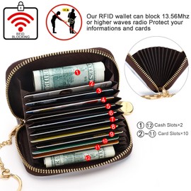 APHISON RFID Credit Card Holder Wallets for Women Leather Zipper Card Case for Ladies Keychain Wallet