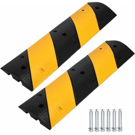 3.3Ft Recycled Rubber Speed Bump for Driveway, 2 Packs Heavy Duty Traffic Calming Hump with 25000 Lbs Capacity, 2 Channel Modular Cable Protector Ramps for Asphalt Concrete Gravel Driveway Road