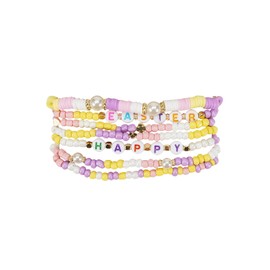 MMIUAEG Easter Bracelet Rabbit Bunny Charm Wristlet Cute Rabbit Chick Egg Beaded Stretchable Bracelet for Women Easter Bunny Jewelry Holiday Party Gift (Style M)