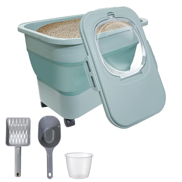 Collapsible Cat Litter Storage Container with Rolling Casters,20 Lbs Cat
