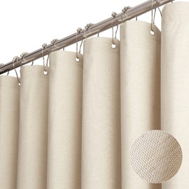 Premium Shower Curtain Linen Fabric Textile 240 x 200 cm Waterproof Anti-Mould for Bathroom Beige 180 x 200 cm