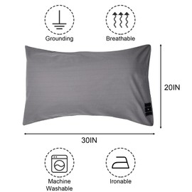 2 Pack Grounding Pillowcase with Organic Cotton Silver Fiber, Conductive Grounding Pillow Case for Better Sleep, Gray, 20x30 inch