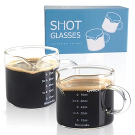 BCnmviku BCnmviku 2 PACK Espresso Glass Measuring Cup Triple Pitcher Milk Cup 75ML Espresso Cups with Handle Shot Glass with V-Shaped Mouth Clear Accessories Milk Frothing Pitcher (2)
