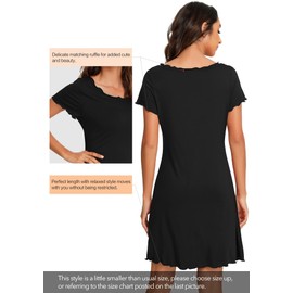 WiWi Short Sleeve Viscose from Bamboo Nightgown for Women Soft Ladies Night Shirts Summer Lightweight Sleepwear Cool Gowns S-XXL, Black, XX-Large