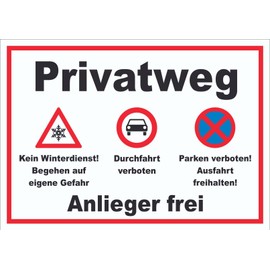 Privatweg KeinWinterdienst Durchfahrt Parken verboten Sign A3 (297 x 420 mm)