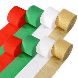 OOTSR Crepe Paper Colourful 8 Rolls 200 m, Crepe Paper Tape Green Red Gold Craft Crepe Paper Streamer for Christmas Party Decoration (4.5 cm x 25 m Roll)